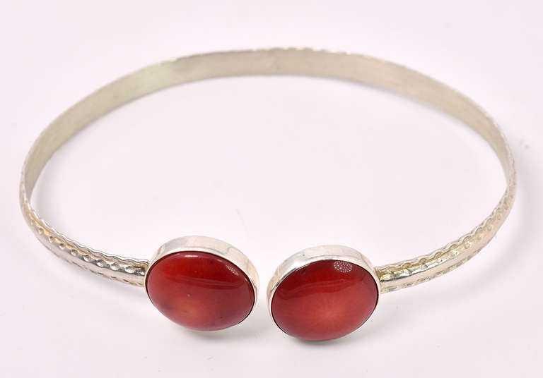 Red Stone Cuff Bracelet In Sterling Silver