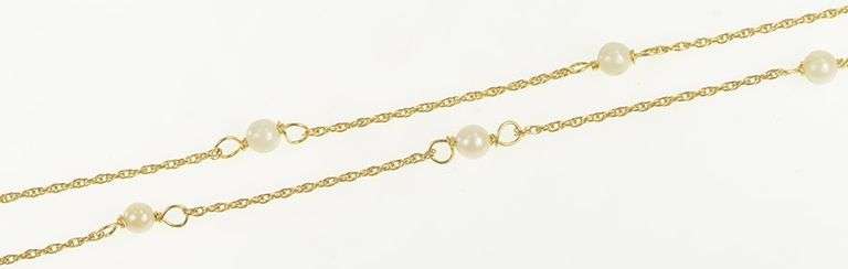 14K Yellow Gold Pearl Beaded Rolling Rope Chain Collar Necklace