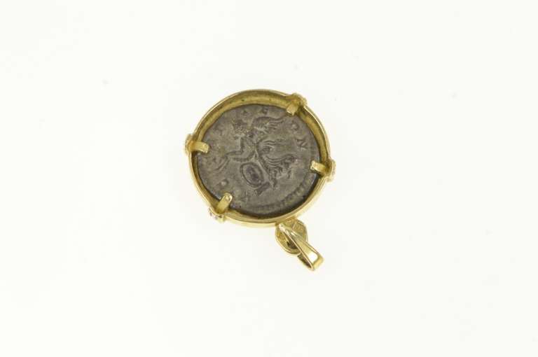14K Yellow Gold Ancient Roman Geta AD 193-211 Denarius Coin Pendant