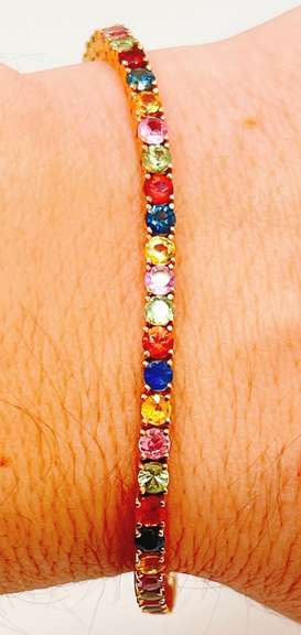 STUNNING 18KT SOLID YELLOW GOLD 8.0 CARAT RAINBOW SAPPHIRE BRACELET