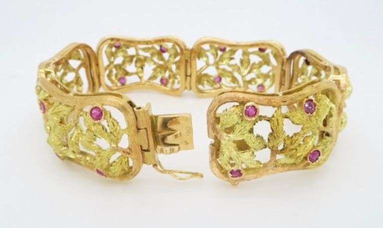 Yellow & Green 18k Gold Bracelet with Rubies