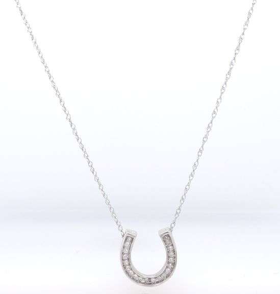 Dazzling White Gold Diamond Horseshoe Pendant on Chain Necklace