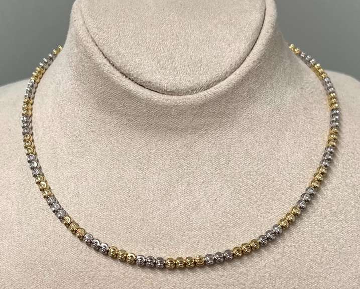 14kt Solid Tri-Color Gold Beaded Necklace
