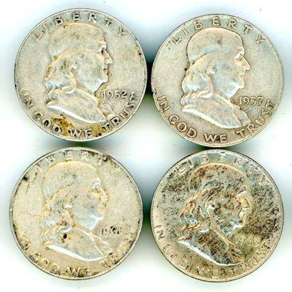 4 Different Silver Franklin Half Dollars 1952-1963-D