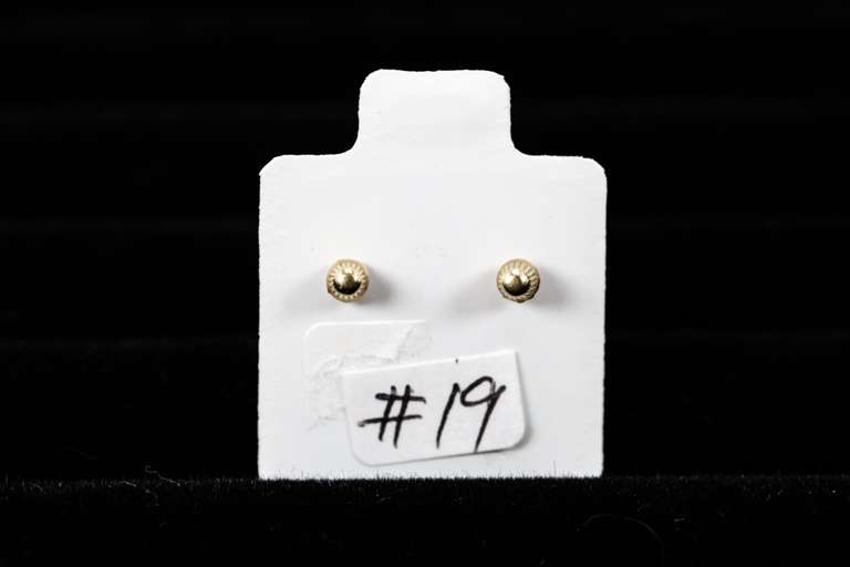 10k Yellow Gold White Round Halo Virgin Mary Stud Screw Back Earrings