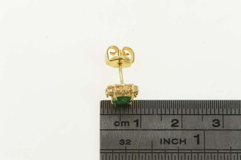 14K Yellow Gold Natural Emerald Diamond Halo Single Stud Earrings
