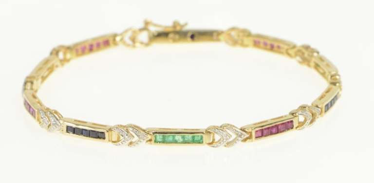 14K Yellow Gold 3.50 Ctw Ruby Sapphire Diamond Tennis Bracelet
