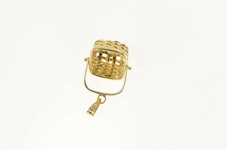 14K Yellow Gold 3D Longaberger Basket Articulated Picnic Charm/Pendant