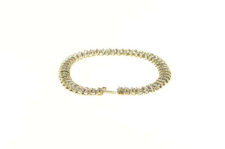 10K Yellow Gold 2.00 Ctw Diamond Wavy Link Cluster Tennis Bracelet