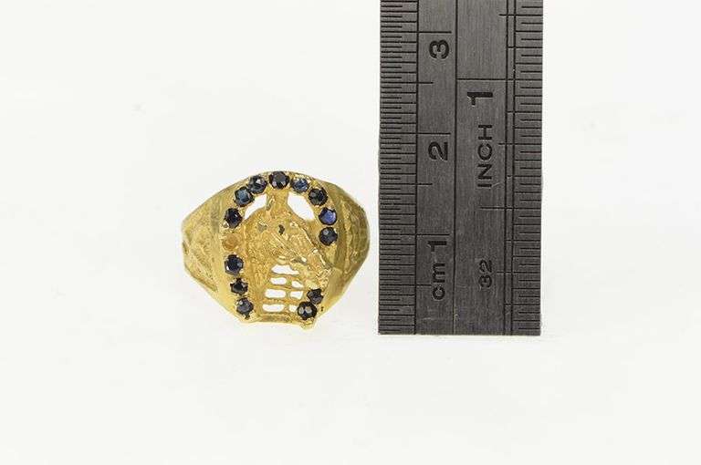 14K Yellow Gold Sapphire Horse Shoe Equestrian Polo Vintage Ring