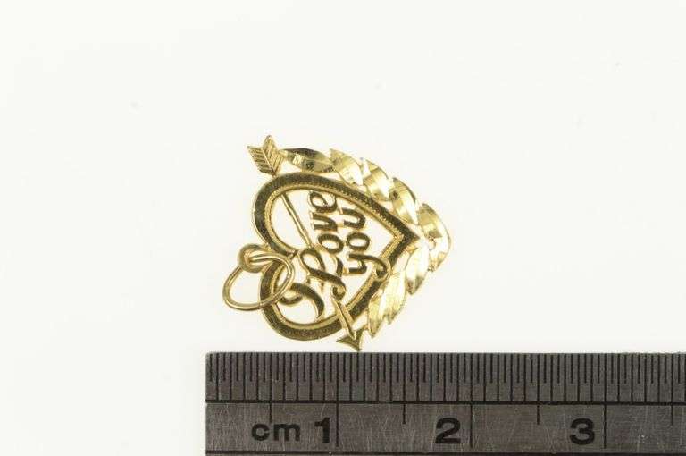 14K Yellow Gold I Love You Heart Valentine Arrow Cupid Charm/Pendant