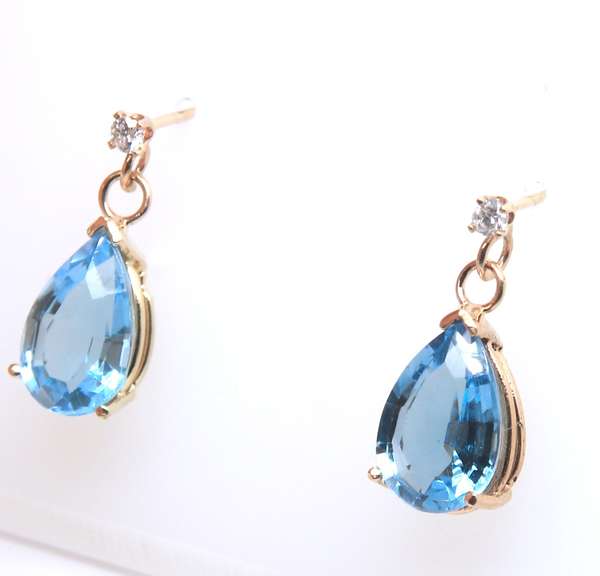 Fabulous Yellow Gold Blue Topaz and Diamond Earrings