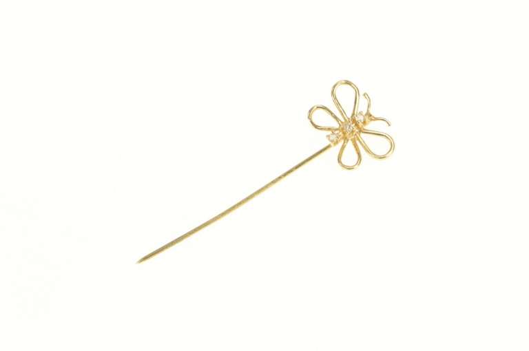 14K Yellow Gold Diamond Inset Butterfly Classic Vintage Pin/Brooch