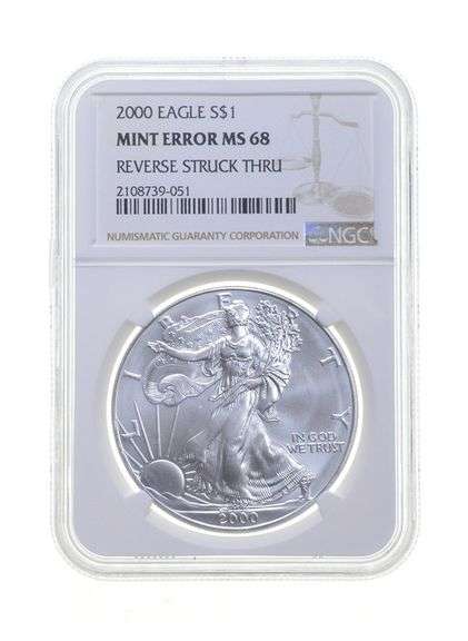 MS68 MINT ERROR 2000 American Silver Eagle REV Struck Thru Graded NGC