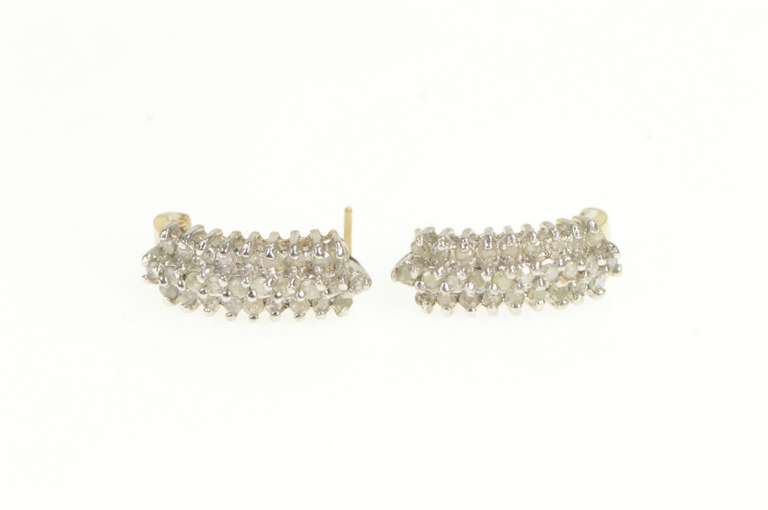 10K Yellow Gold 1.00 Ctw Squared Diamond Cluster Bar Earrings