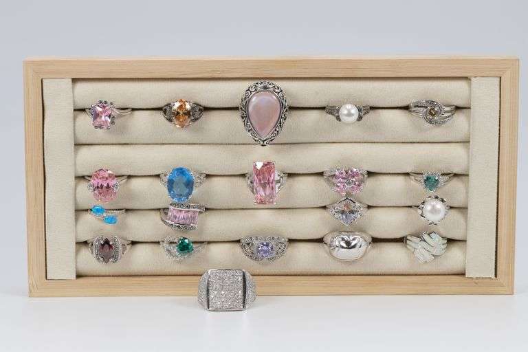 .925 Sterling Silver Curated Ring Set 20 RIng Lot Various Sizes & Styles