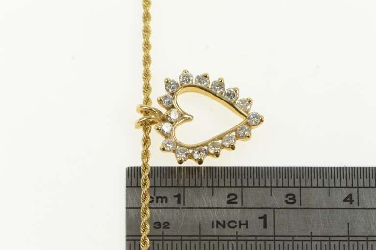14K Yellow Gold 1.6mm Rope Chain Diamond Heart Love Necklace