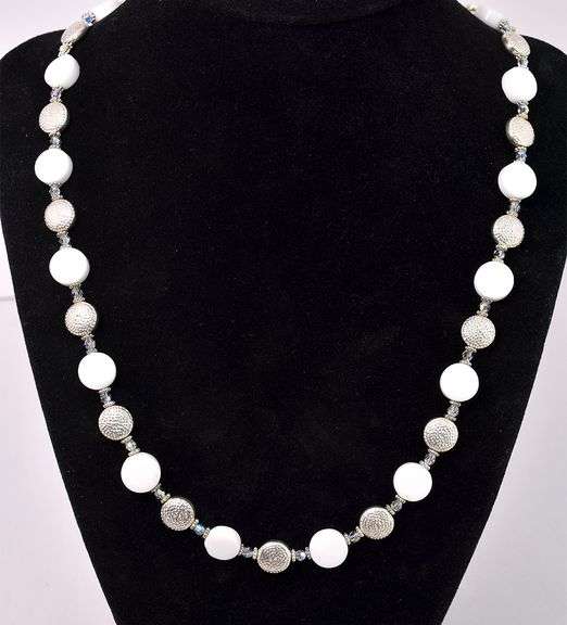 White And Silver Bead Necklace In Sterling Silver