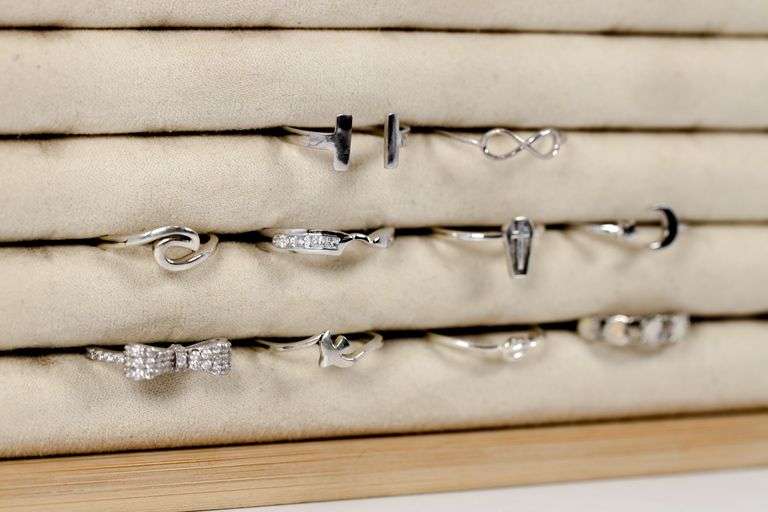 .925 Sterling Silver Curated Ring Lot of 10 Rings Various Sizes & Styles