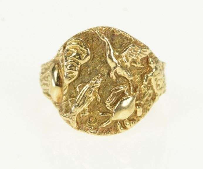 14K Yellow Gold Ocean Animal Motif Marine Biology Statement Ring