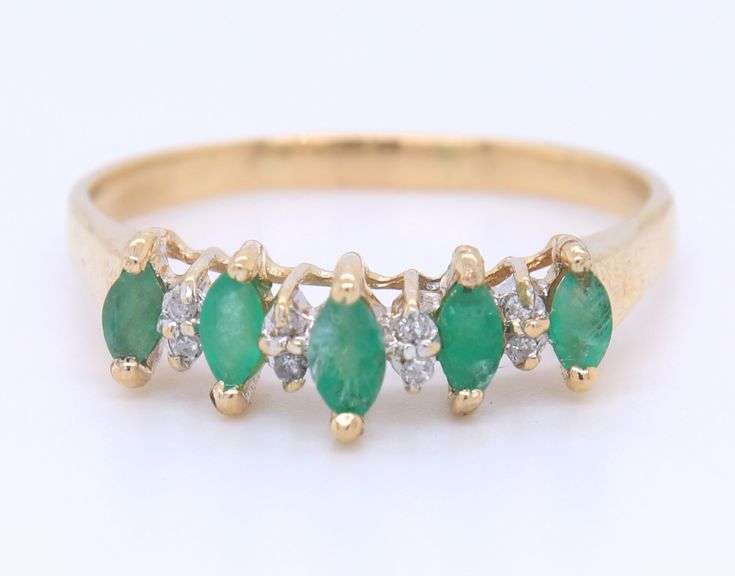 Fantastic Yellow Gold Marquise Emerald and Diamond Dome Ring
