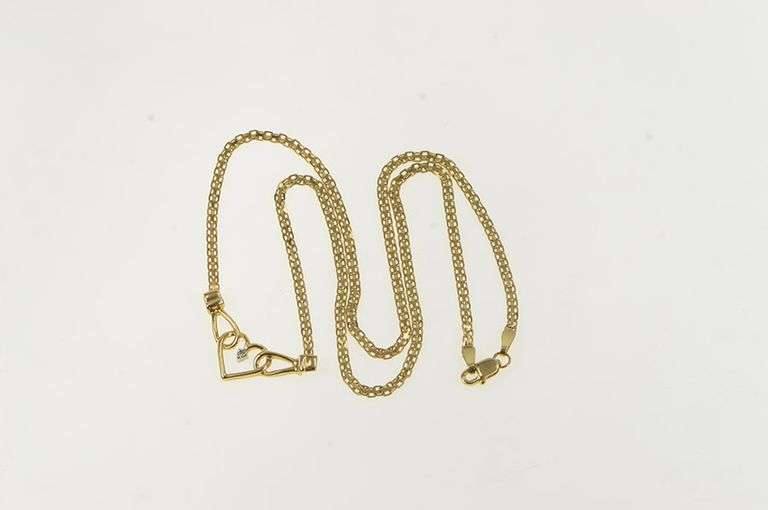 14K Yellow Gold Diamond Heart Valentine Squared Chain Vintage Necklace