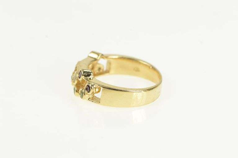 14K Yellow Gold Sapphire Topaz Diamond Rainbow Gemstone Ring