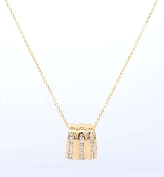 Handsome Three Row Diamond Slider Pendant on Chain in Yellow Gold
