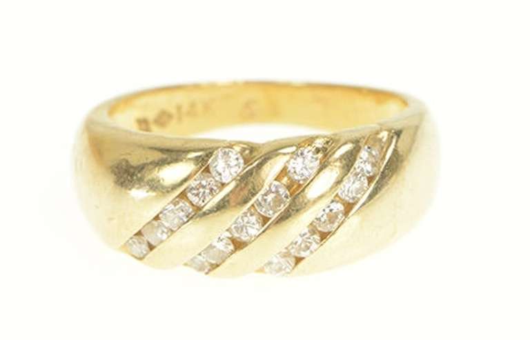 14K Yellow Gold 0.38 Ctw Diamond Striped Domed Statement Ring