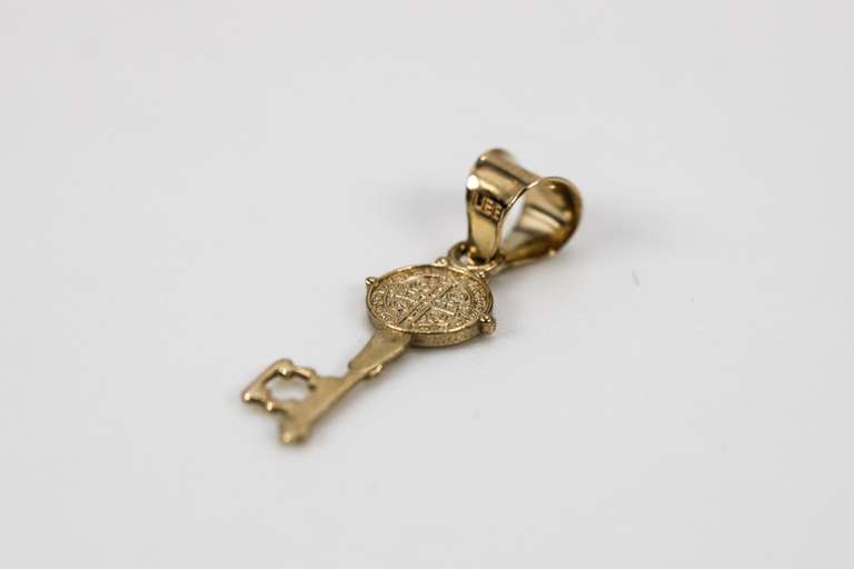 14k Yellow Gold God's Key to Heaven Saint Benedict Medal Pendant