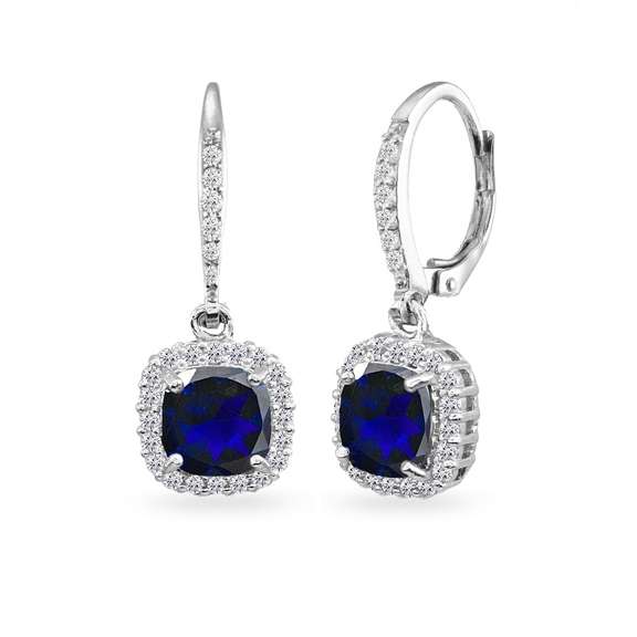 Sterling Silver Created Blue Sapphire Earrings with White Topaz