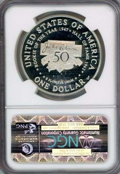 1997-S Proof Jackie Robinson Commemorative Silver Dollar in NGC PF69 Ultra Cameo