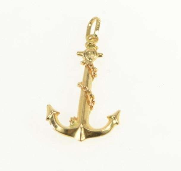 14K Yellow Gold 3D Anchor Nautical Sailing Ship Hope Symbol Pendant