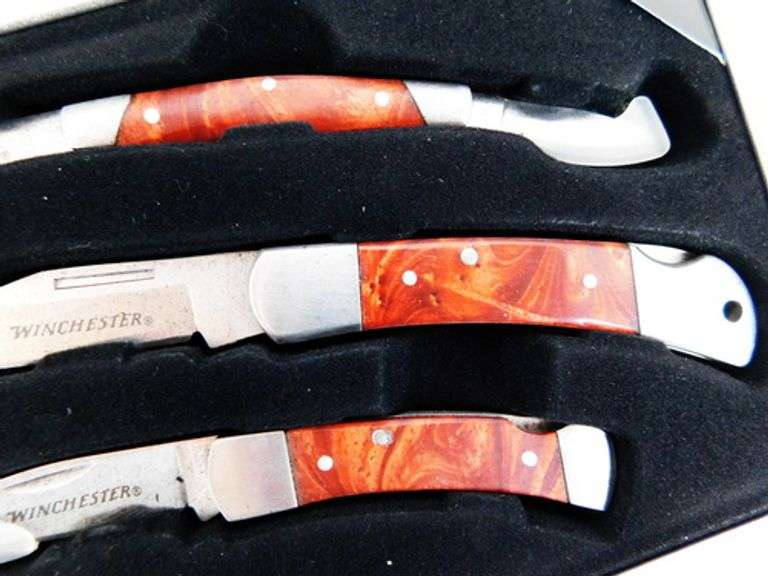 Winchester 3 Knife Set with Ersatz Gem Inlays, MIB