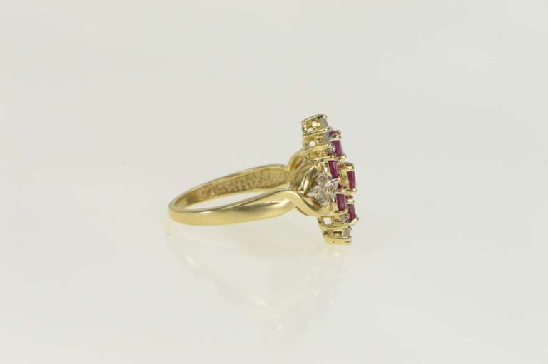 10K Yellow Gold Oval Natural Ruby Diamond Cluster Statement Ring
