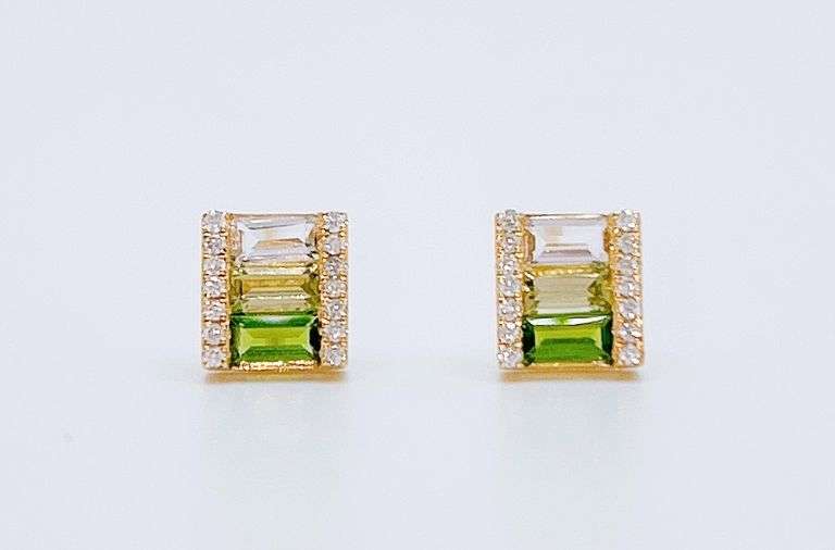 Fair 18kt Yellow Gold Diamond and Multi Gemstone Stud Earrings