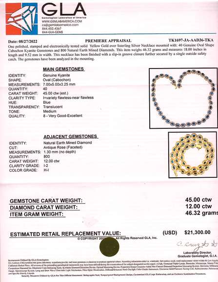 Jaw Dropping Brand New European Oval Cabochon-Cut 45.00CTW Kyanite & 12.00CTW Diamond Necklace