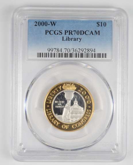 PR70 DCAM 2000-W $10 Library Of Congress Bimetallic - Graded PCGS