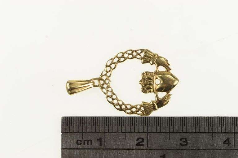 14K Yellow Gold Claddagh Celtic Loyalty Symbol Filigree Charm/Pendant