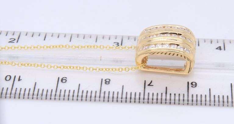 Handsome Three Row Diamond Slider Pendant on Chain in Yellow Gold