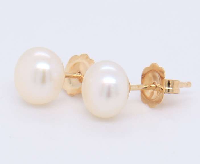 Fancy Yellow Gold 6mm Pearl Stud Earrings