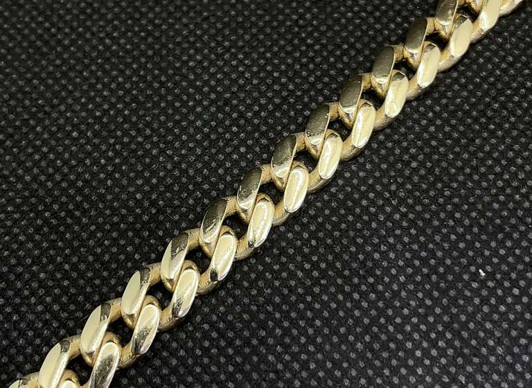 MENS 14K YELLOW MONACO LINK BRACELET WITH PAVÉ CZ LOCK 8"