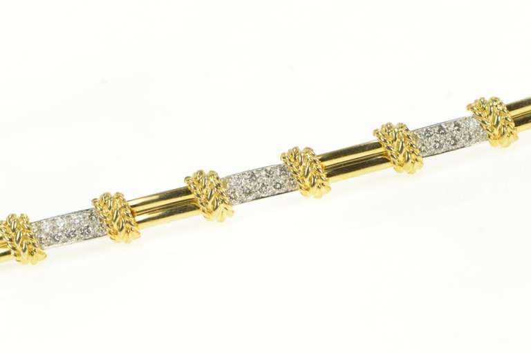 18K Yellow Gold 5.00 Ctw VS Diamond Pave Bar Vintage Bracelet