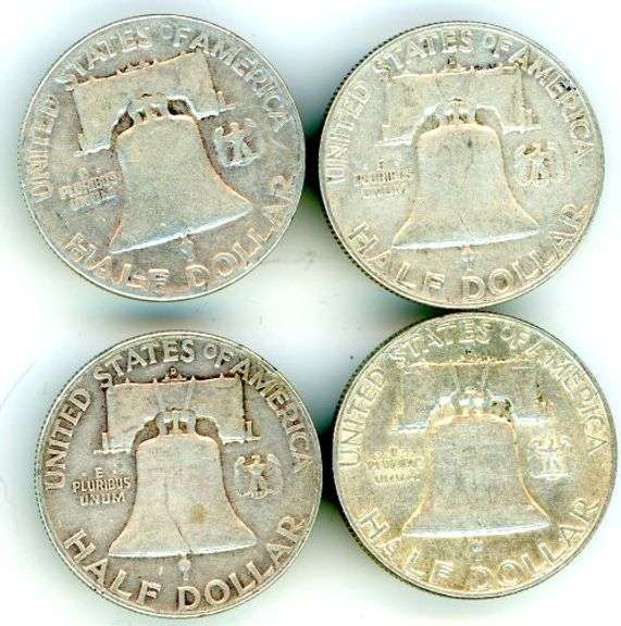 4 Different Silver Franklin Half Dollars 1952-1963-D