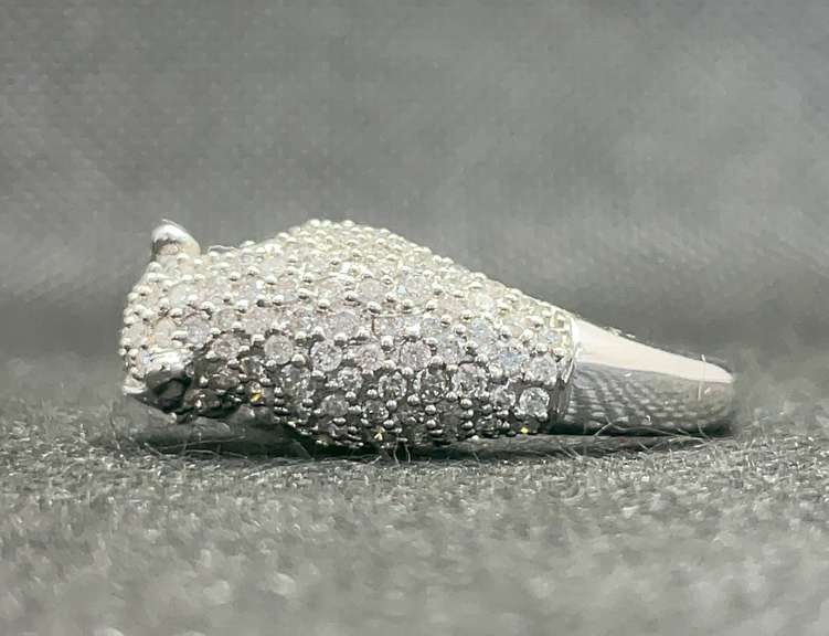 PANTHER DIAMOND RING WITH BLACK DIAMOND EYES IN 14 WHITE GOLD (1.80 CARATS T.W.)