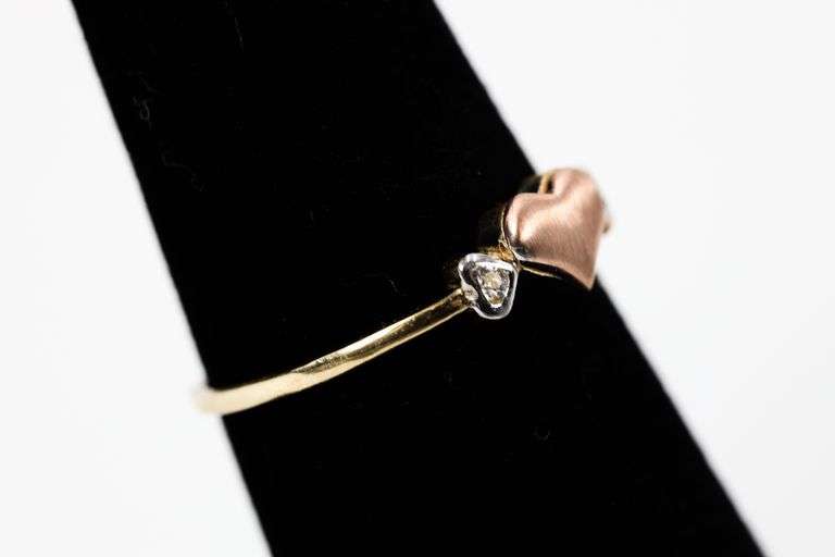 10k Yellow Gold Brushed Rose Heart White CZ Accent Ring Size 6.5