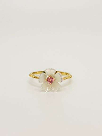 Beautiful Pearlescent Flower Ring with Topaz