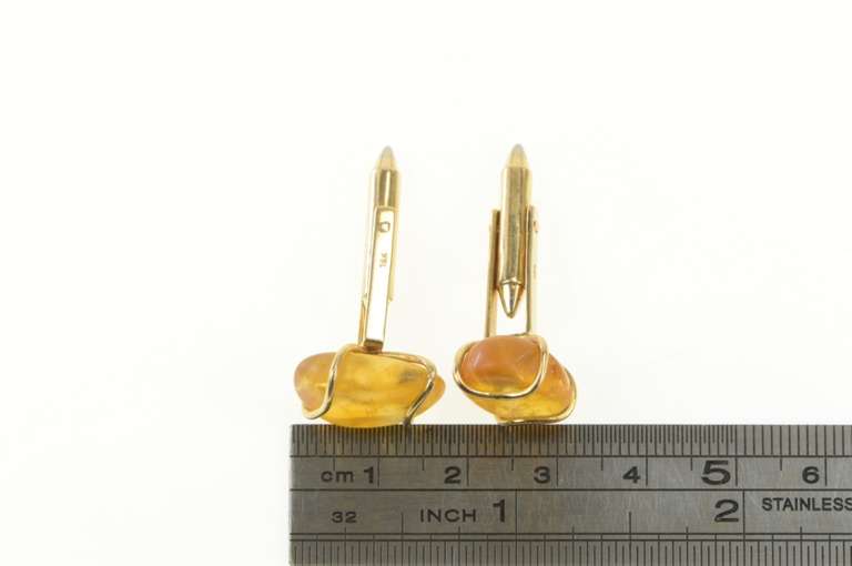 18K Yellow Gold Raw Amber Cabochon Vintage Men's Cuff Links
