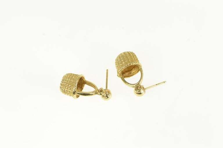 14K Yellow Gold 3D Longaberger Basket Picnic Vintage Dangle Earrings