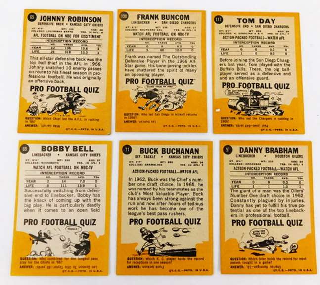 6 Topps 1967 Football Cards